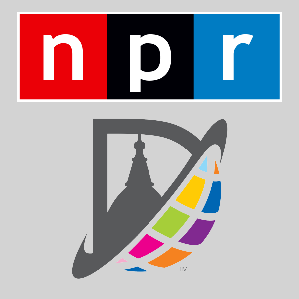 npr and denton isd logos, gray background