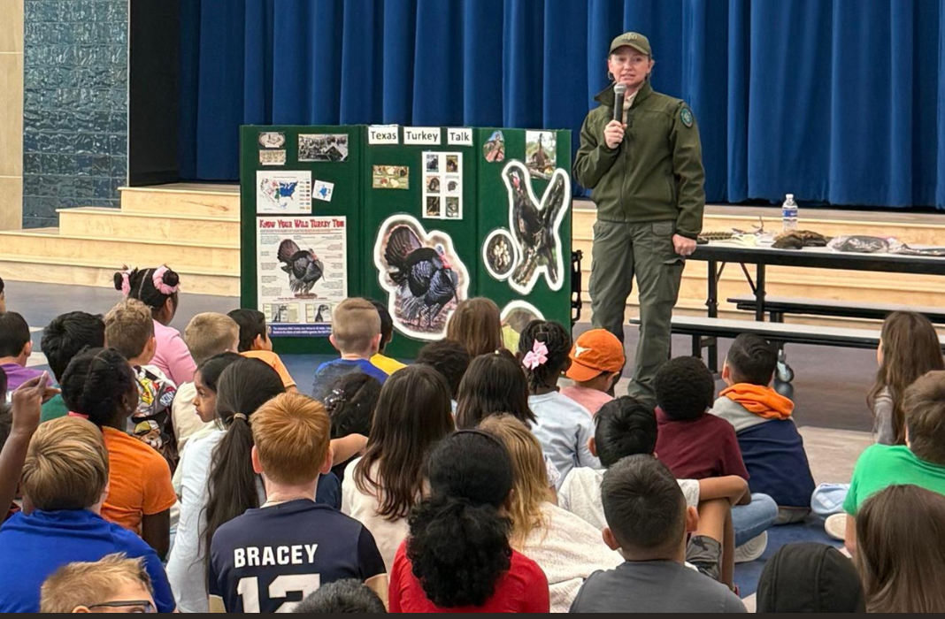  students enjoying a turkey talk with Ranger Mindy from Lake Ray Roberts State Park!