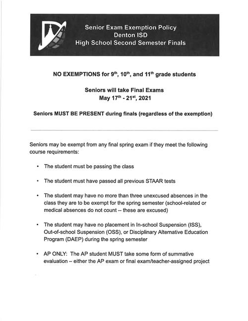 2021 Spring Final Exam Schedule