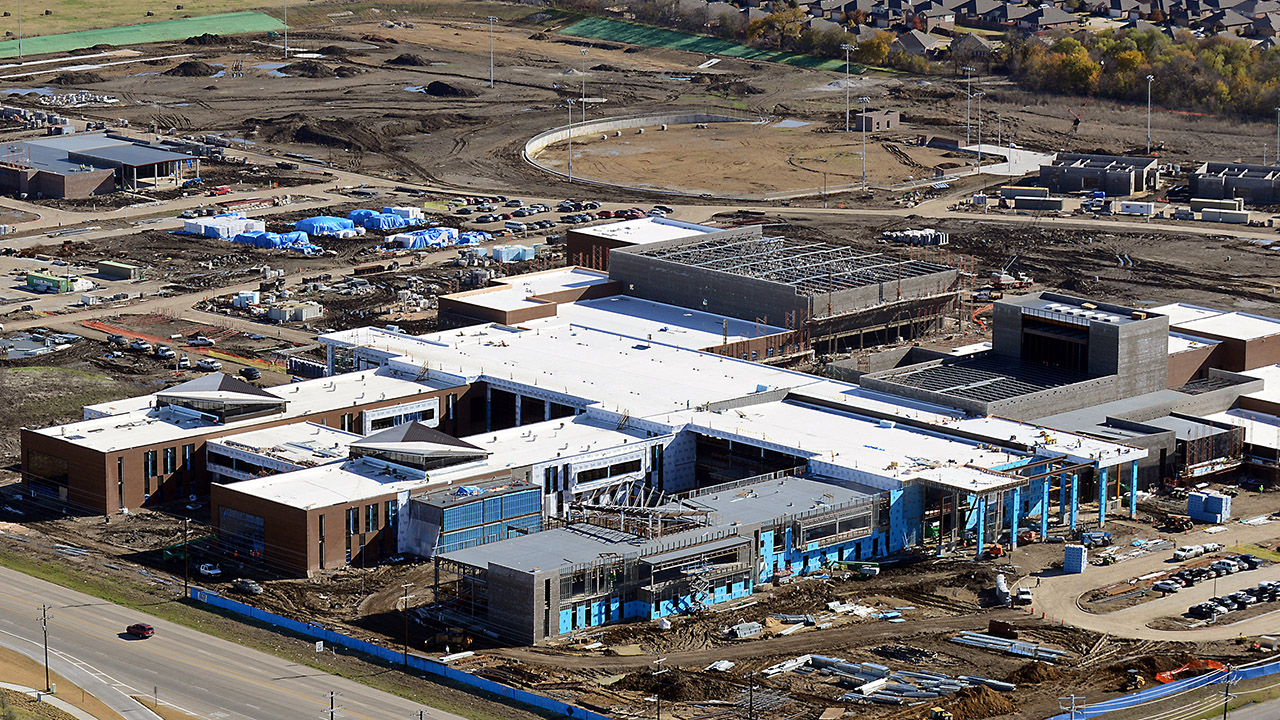 An aerial shot of Braswell High School under construction 