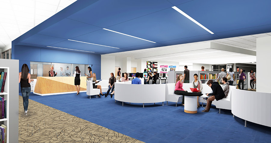 The school's technology-heavy library 