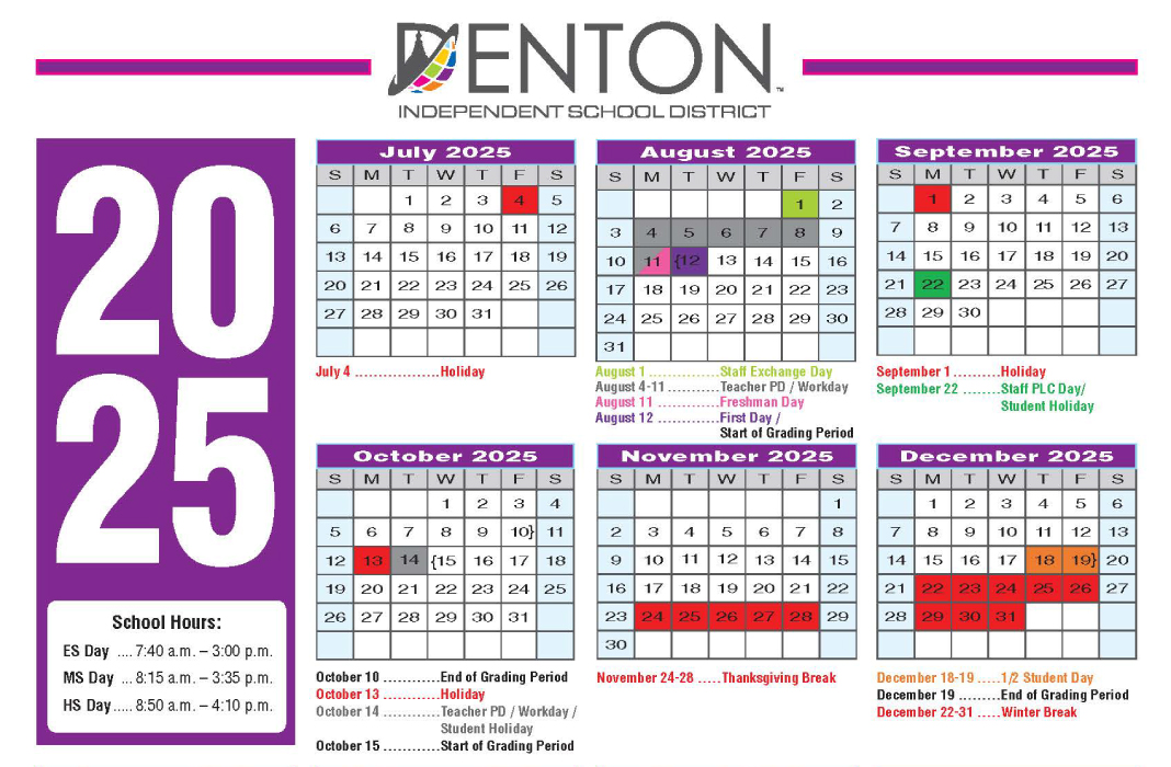 25-26 Denton ISD calendar
